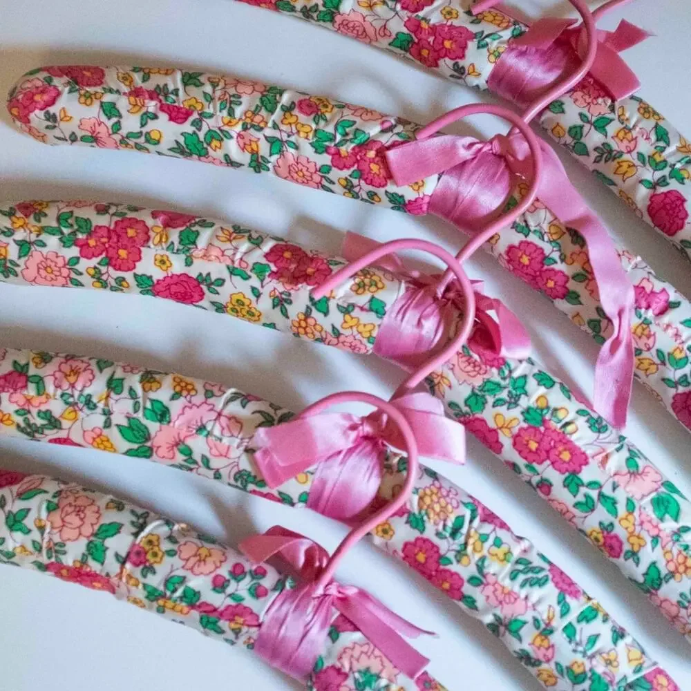 Cloth Covered Floral Hangers | Vintage Set of 5